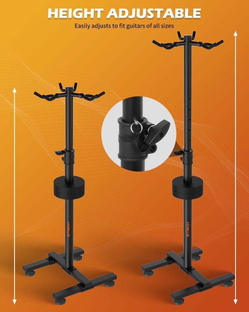 STRICH Guitar Stands Floor, 3 Adjustable Guitar Stand Holder, Heavy Duty 3 Guitar Stand for Acoustic Electric Guitars Bass Banjos, Folding Multi Guitar Stands 3-Holder, FH-S3 Black - Image 5